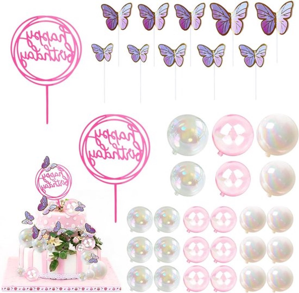Colorful Cake Decorations - Set van 36 stuks voor Cake en Cupcakes - DIY Birthday