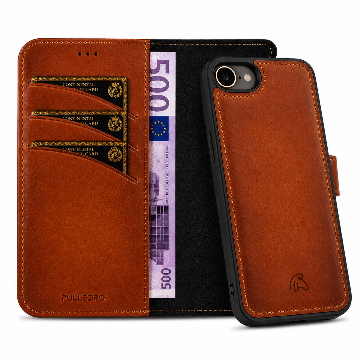 Pulledro geschikt voor iPhone SE ('20 & '22) Uitneembare leder hoesje - Burned Cognac