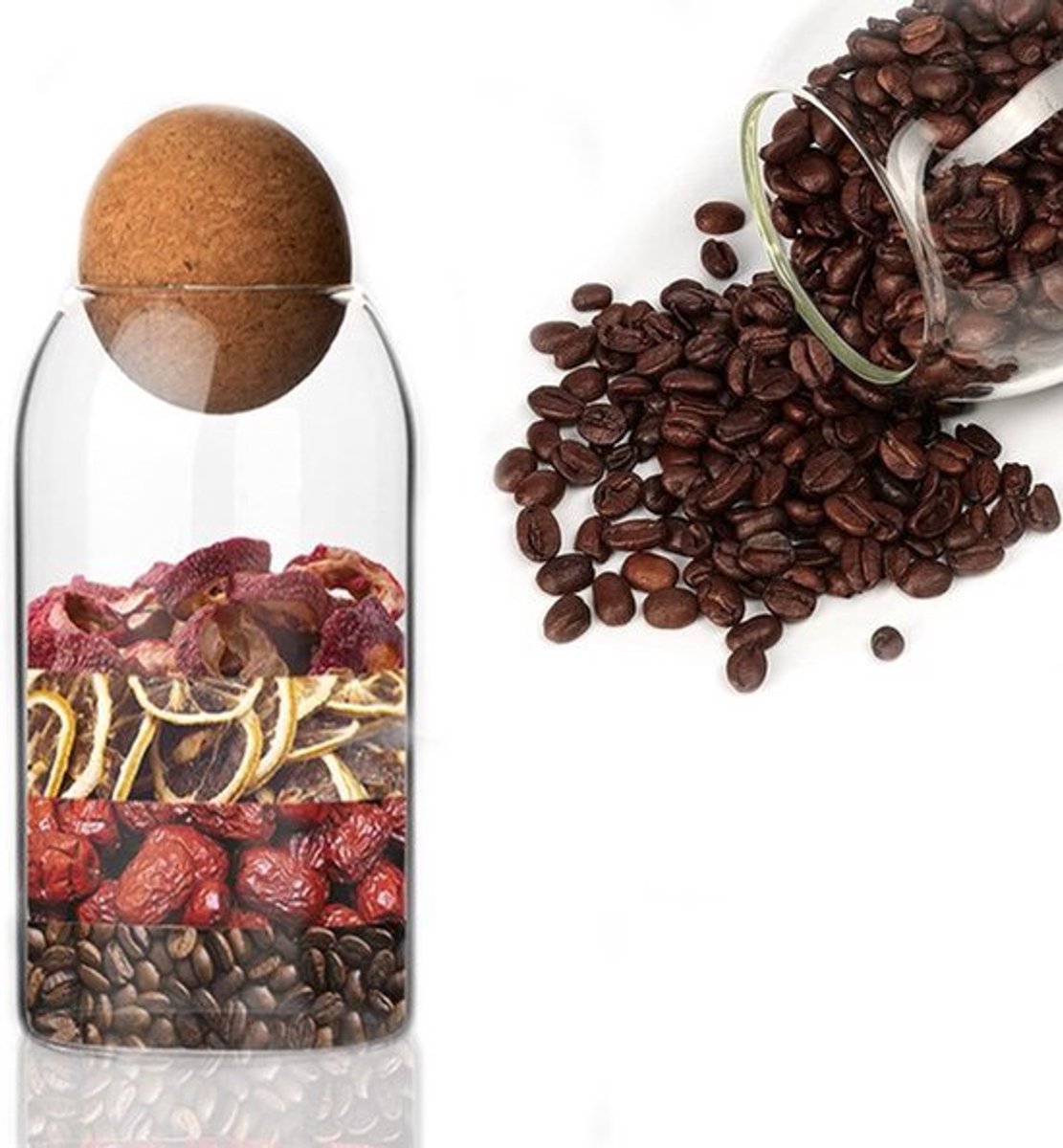 Keuken voorraadpot met sferische kurk, glas