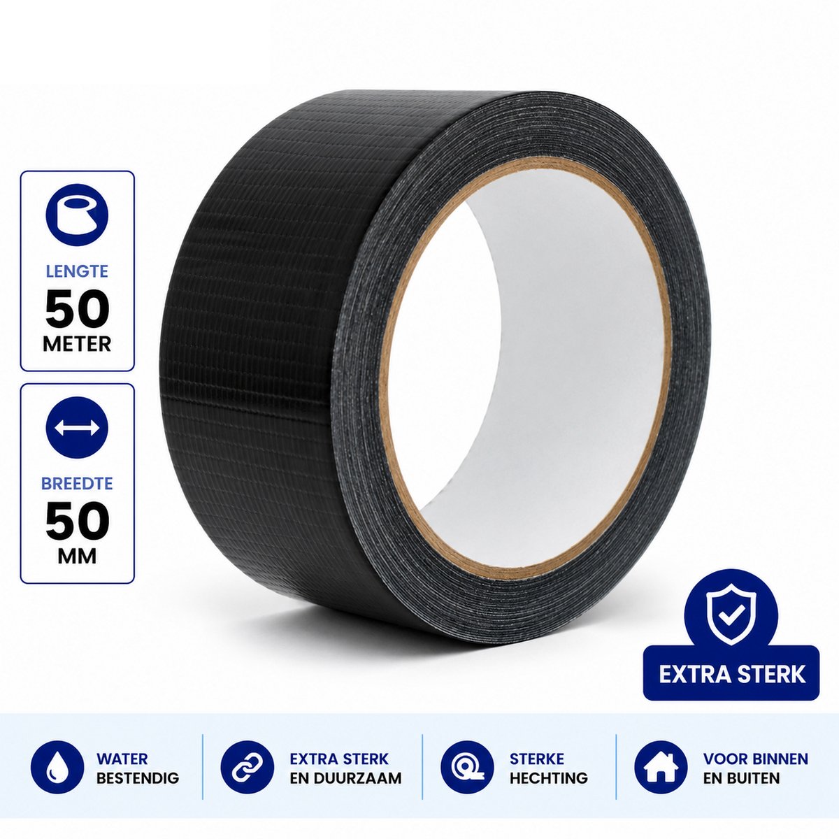 Propacker Duct Tape Zwart - 50 mm x 50 m - Extra Sterke Reparatietape - Waterbestendige Tape voor Reparaties, Bundelen & Klussen