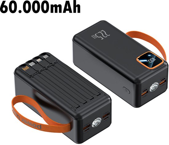 Visionnet Powerbank 60.000mAh met 4 Ingebouwde Kabels