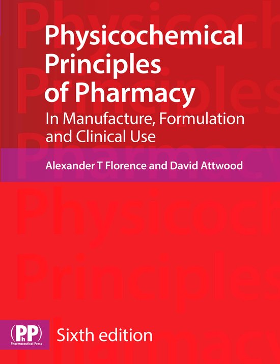 Boekomslag: Physicochemical Principles of Pharmacy, 6e editie, met tekst over farmaceutische principes en auteursnamen.