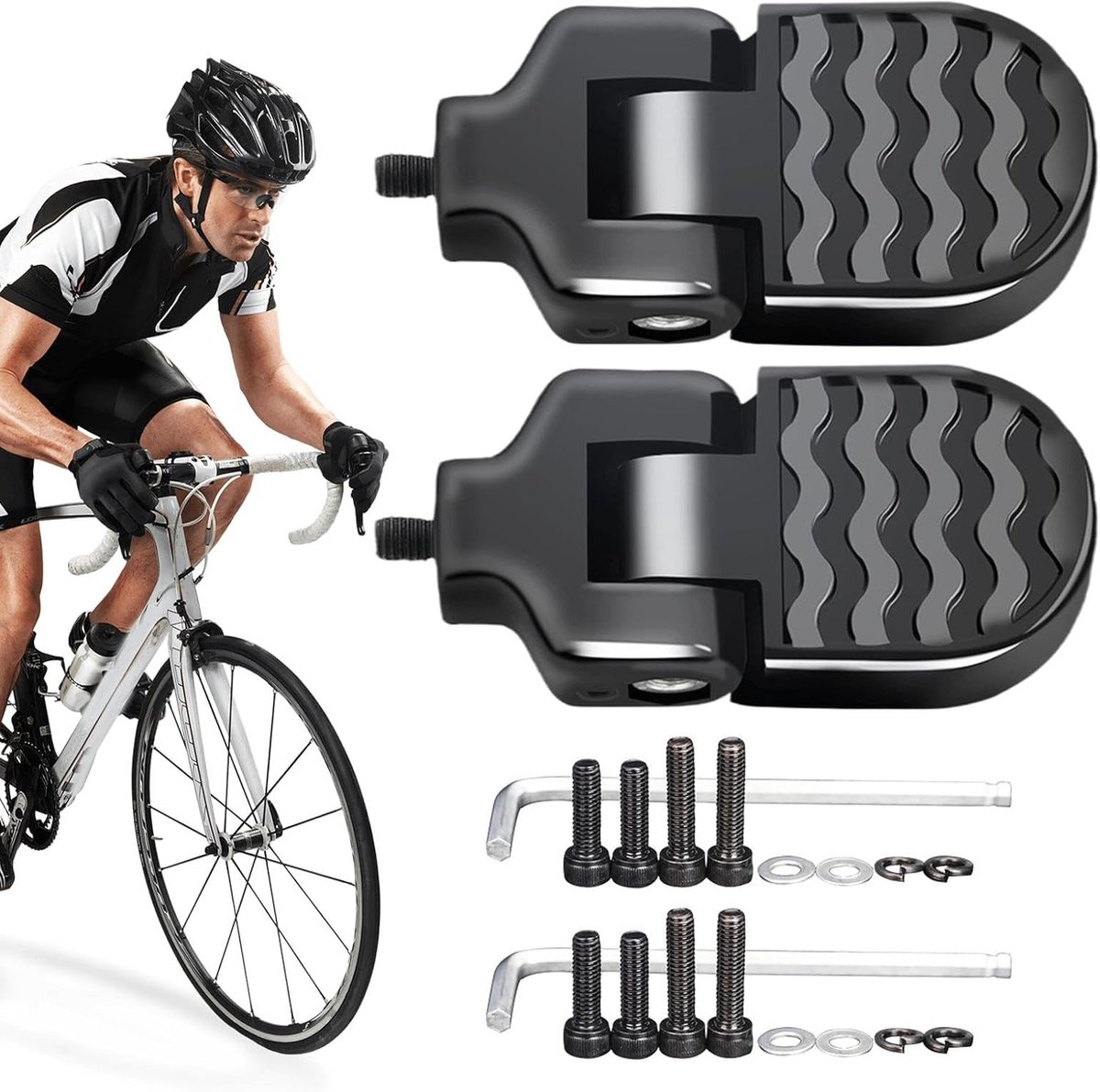 Fiets Achterpedalen - Voetsteunen Vouwbaar - Extra Zittende Passagier - Aluminium Legering - 10 x 5 x 4 cm - Zwart