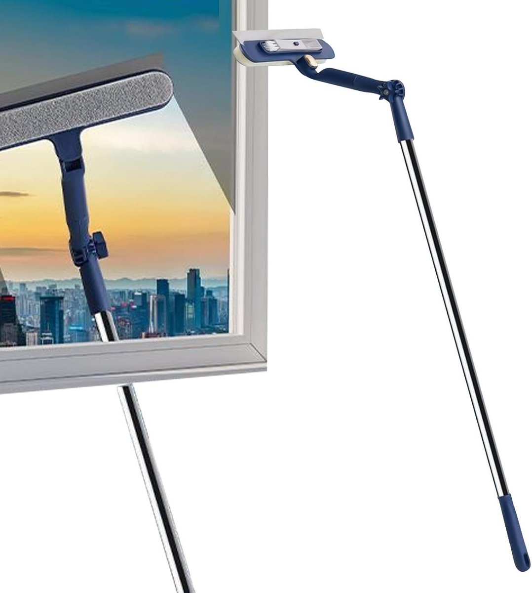 Raamtrekker Uittrekbaar - Glastrekker Borstel - Ramen Schoonmaken - 2-in-1 Borstel Trekker - 120 cm - Blauw
