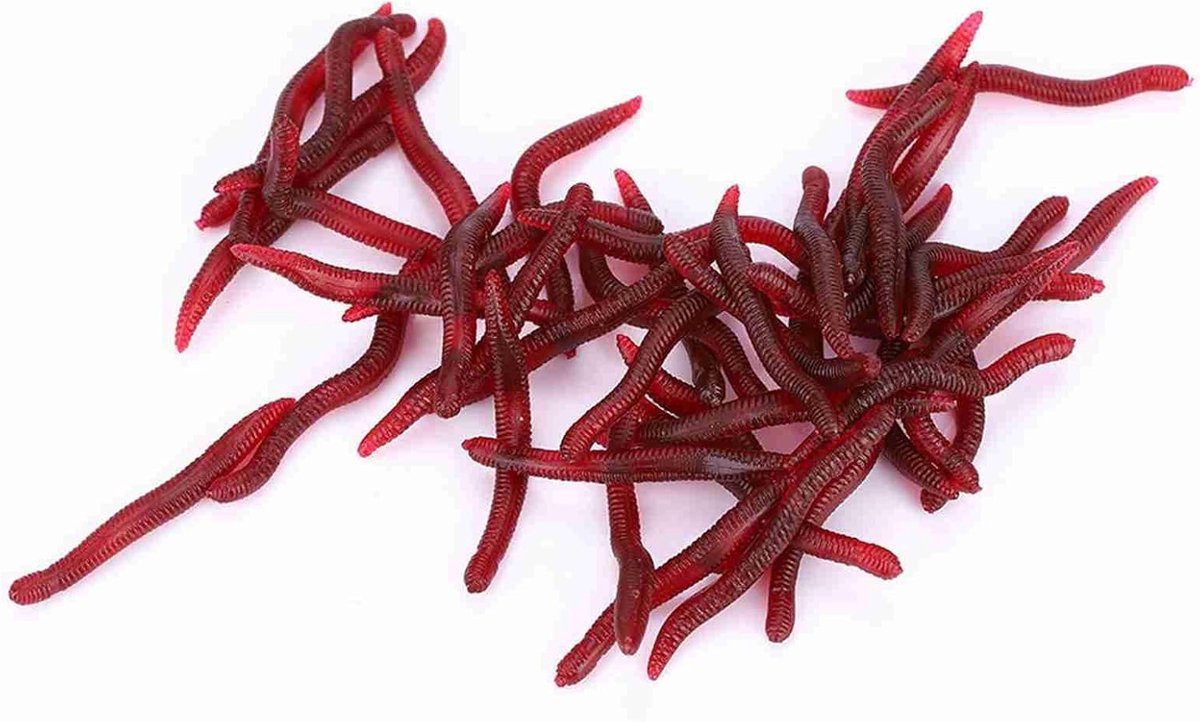 Zacht Aas Regenworm - Kunstworm Vissen - Vissen Lokken - Levensechte Zwemactie - 100 stuks - Rood