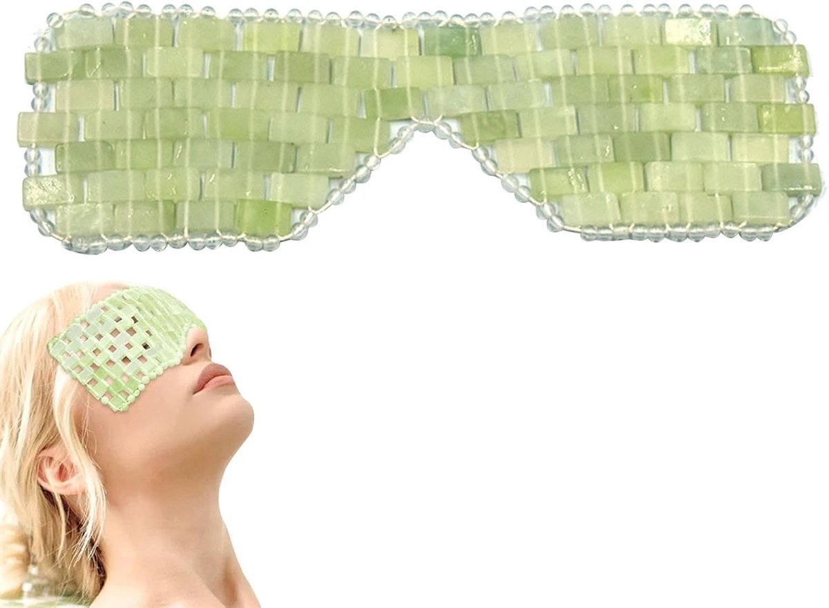 Gezichtsmasker - Oogmasker Jade - Ontspanning en Herstel - Natuurlijke Koelsteentherapie - 26x9 cm - Groen