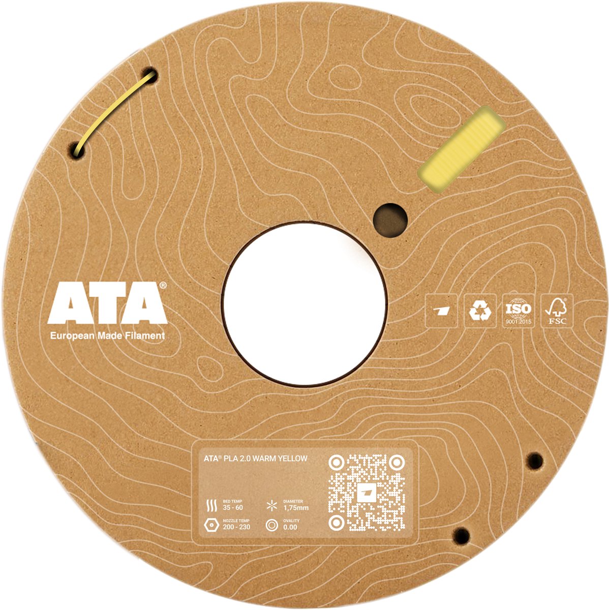 ATA® PLA 2.0 Warm Yellow SP | PLA 3D Printer Filament - 1.75mm - 1 KG PLA Spool - Diameter Consistency Insights (DCI) - European Made Filament