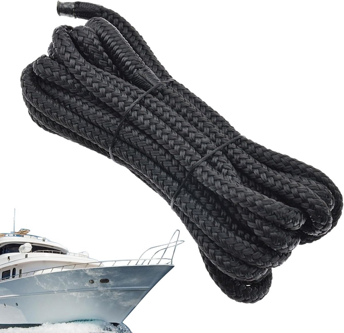Aanmeerlijn met ring - Meertouw Boot - Watersport Bevestiging - Dubbel gevlochten nylon - 48 meter - Enkel kenmerk