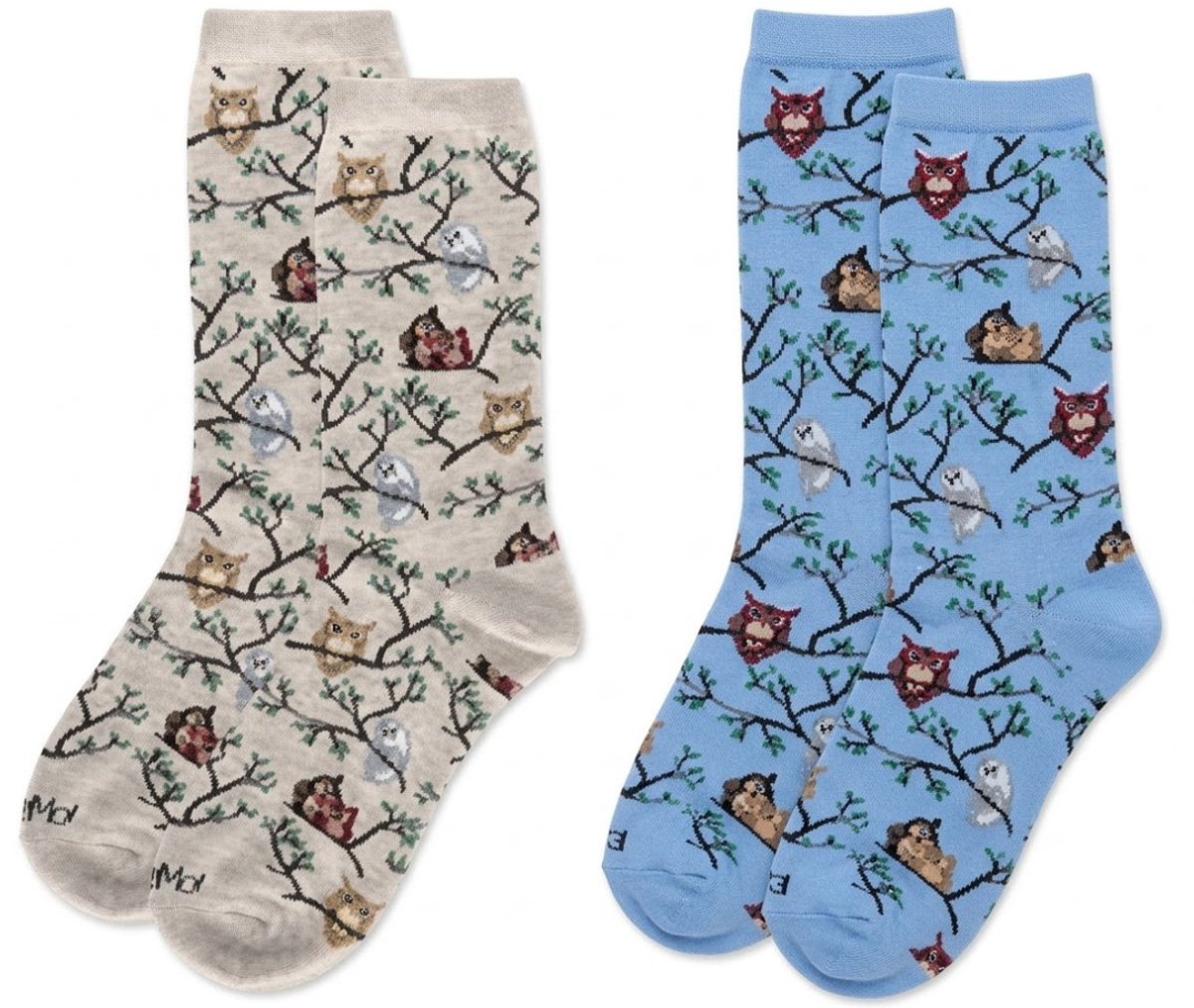 Owls Bamboo Dames Crew sokken - 2 Paar - Light Blue / Oatmeal Heather - Maat 9-11