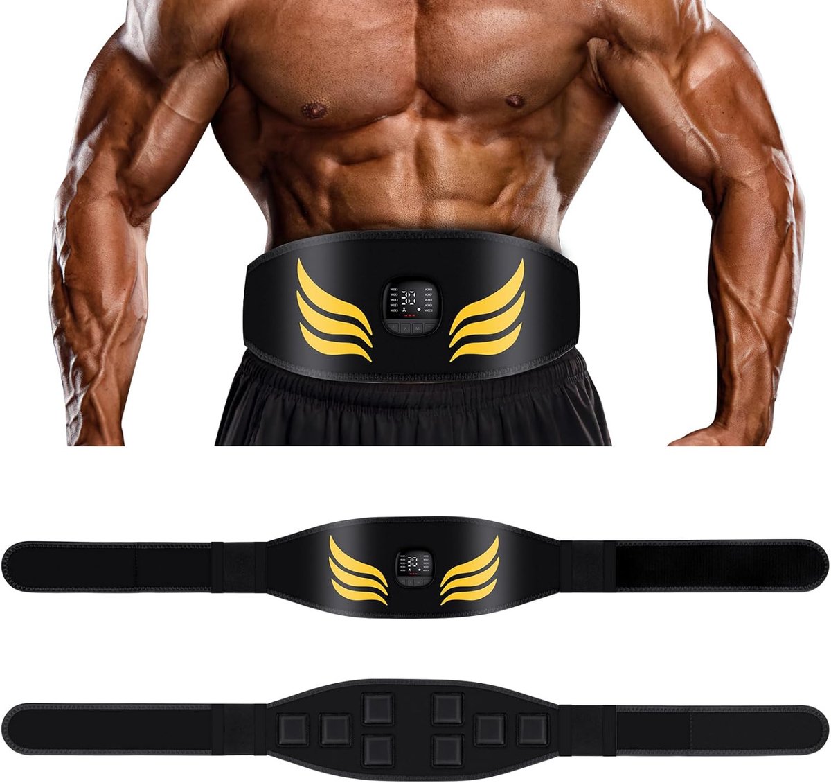 EMS Buikspiertrainer - Elektrische Stimulator - Spieropbouw Training - 10 Modi 30 Intensiteiten - 120 cm Lengte - Geel