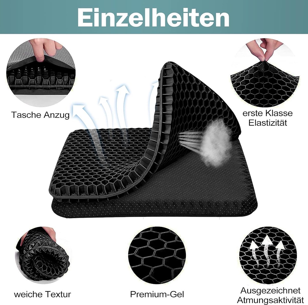 Gel Zetel Kussen - Comfort Kussen - Lang Zitten - Honingraat Structuur - 43x38x4 cm - Zwar