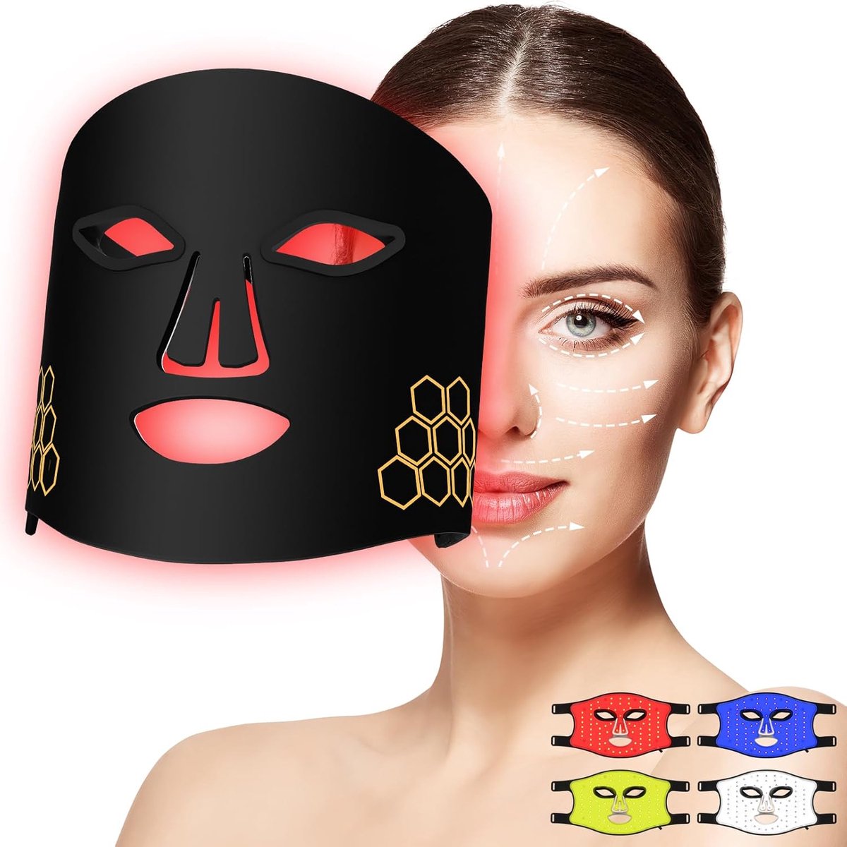 Gezichtsmasker - Gezichtsbehandeling - Huidverbetering - Vier Lichttherapie Modes - 216 LED Lampen - Wit