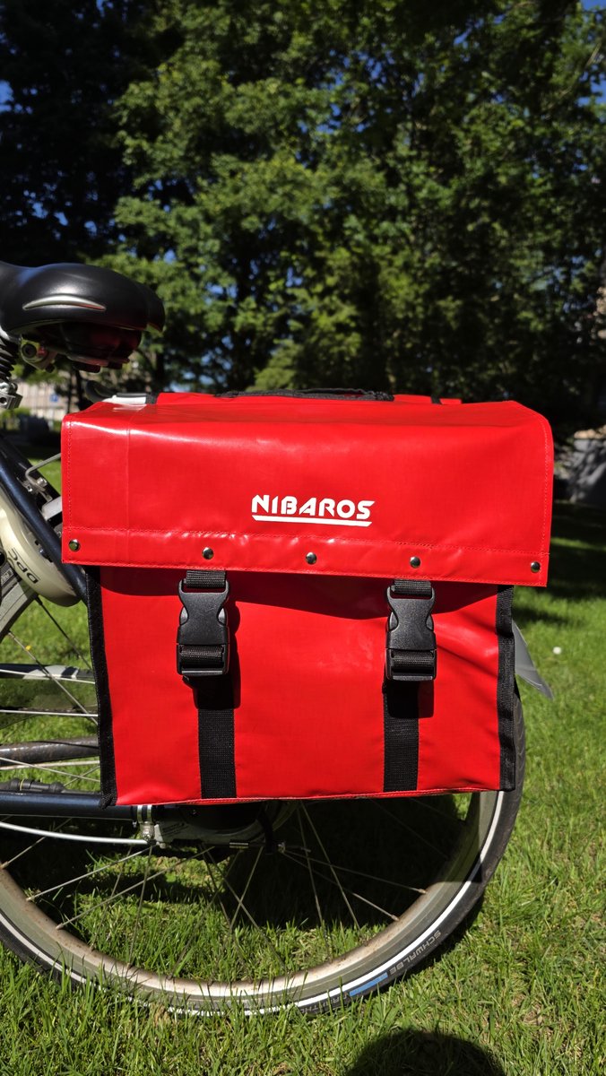 Nibaros - Rood- Waterdicht - Dubbele - Bisonyl - Fietstas- Reflectoren – 34cmX16.2cmX32cm=35 Liter