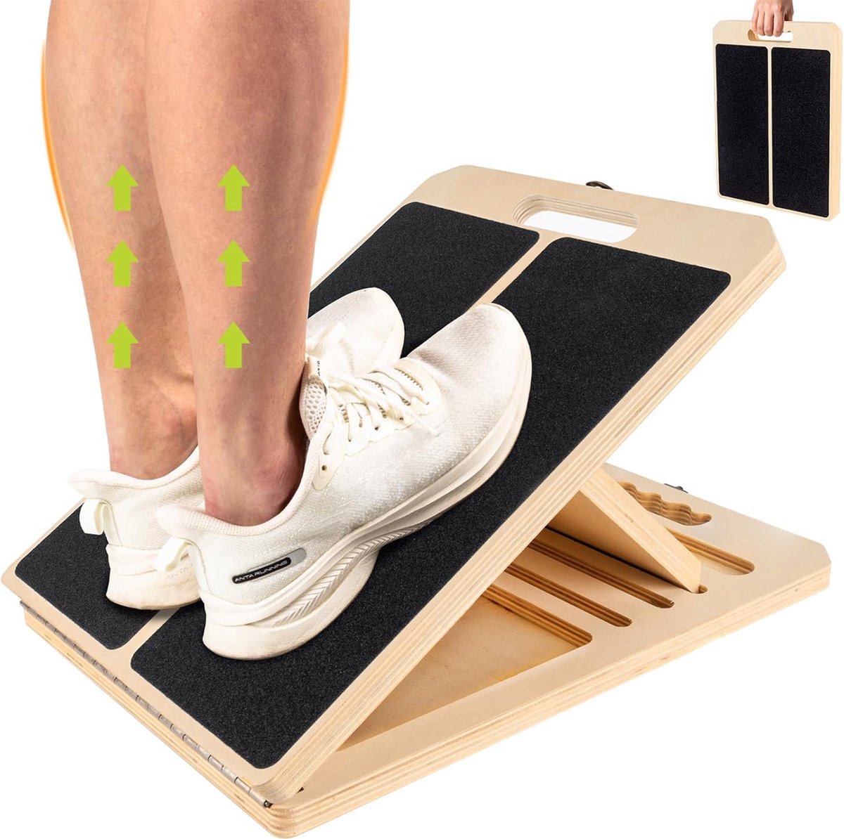 Fitness - Houten Slant Board Stretch Board - 5 verstelbare hellingshoeken (20°-45°) - Inklapbaar & draagbaar met handgreep - Antislip balansbord voor rekoefeningen
