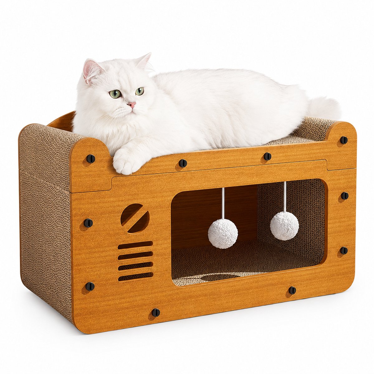 NordPaw® Krabkarton Kattenhuis 2-in-1 - Kattenkrabber met Ligbed - Kartonnen Krabmeubel met Speelballetjes - 55 x 29 x 29 cm