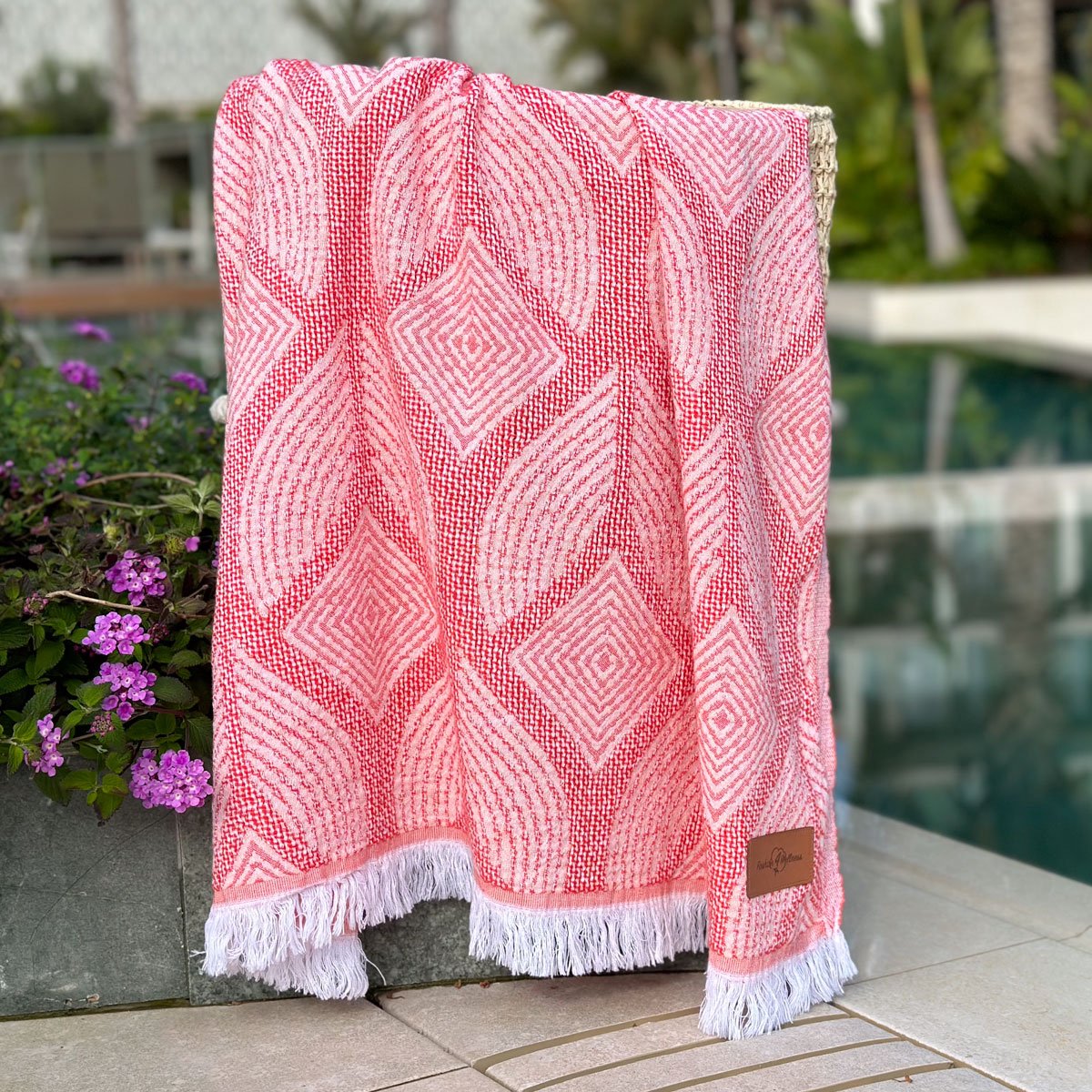 Fashion4wellness HAMAMDOEK Botanic Art orange-peach - Pestemal - saunadoek - dun strandlaken - hammamtowel
