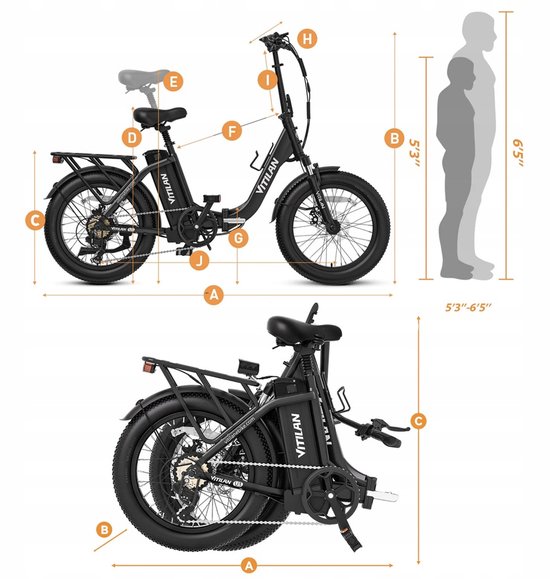 VITILAN U3 Opvouwbare Elektrische Fiets - 48V 13Ah Accu, 120km Bereik, 20" Vetbanden, 7-Speed Shimano, Dubbel Geveerd - Zwart — afbeelding 4