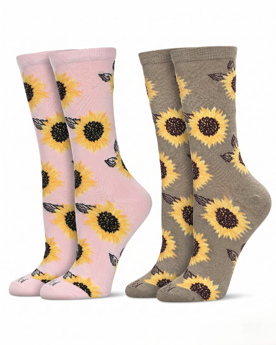 Sunflower Bamboo Dames Crew sokken - 2 Paar - Olive / Powder Pink Maat 9-11