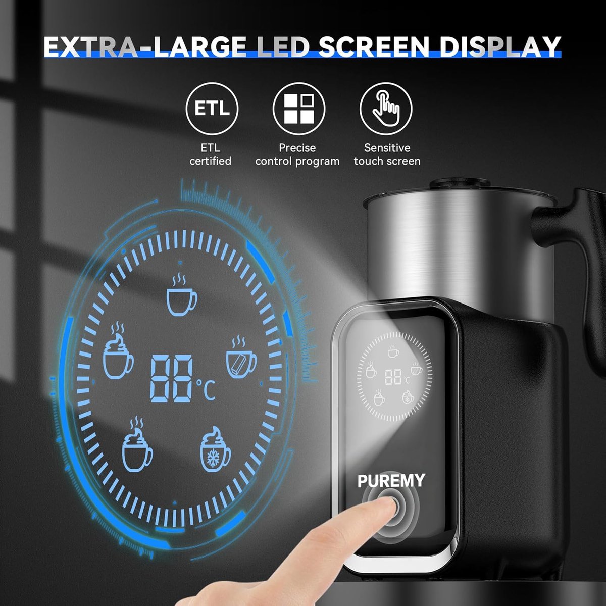 Elektrische Melkopschuimer 600 ml - 5-in-1 Automatische Melkopschuimer met Temperatuurcontrole - Voor Warm en Koud Schuim, Latte en Cappuccino — cadeau in Kookcadeaus - foto 2