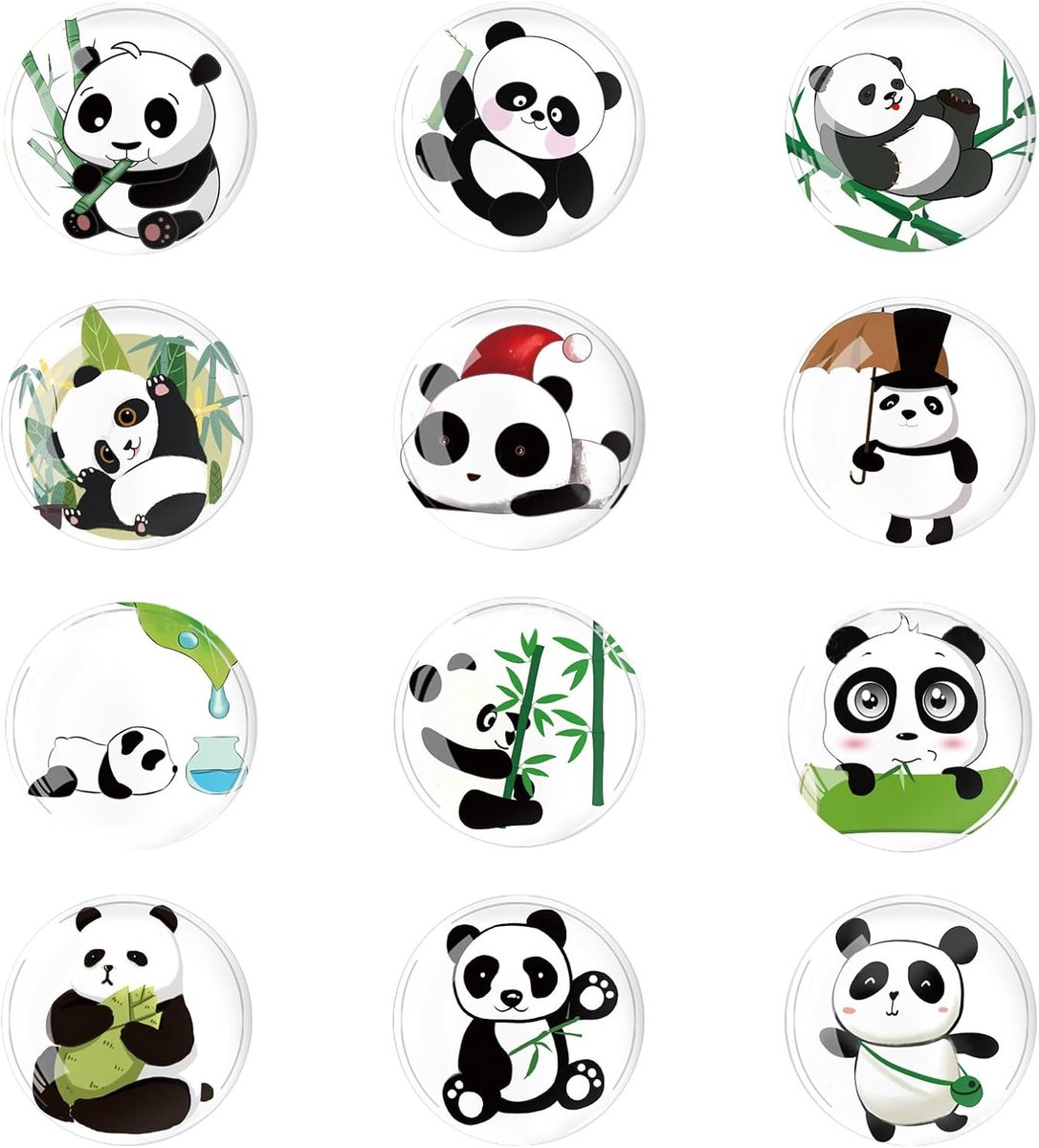 SnelShoppen - Fridge Magneten Panda, Pack van 12, Leuke Patronen, 3 mm, Veilig Kristalmateriaal, Geschikt voor Koelkasten, Magnetische Borden, Witbord