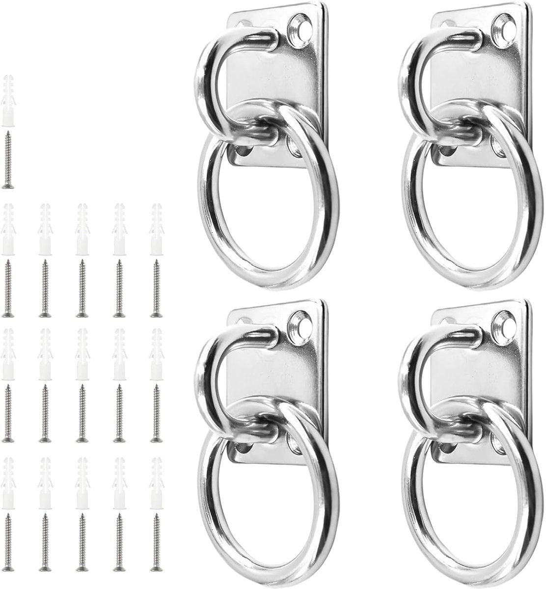 SnelShoppen - 4 Stuks Oogplaat, RVS Oogplaat, 6 mm Gatdiameter Oogplaat met Oog, Vierkante Basis, Inclusief Schroeven en Afstandbuis, Geschikt voor Ho