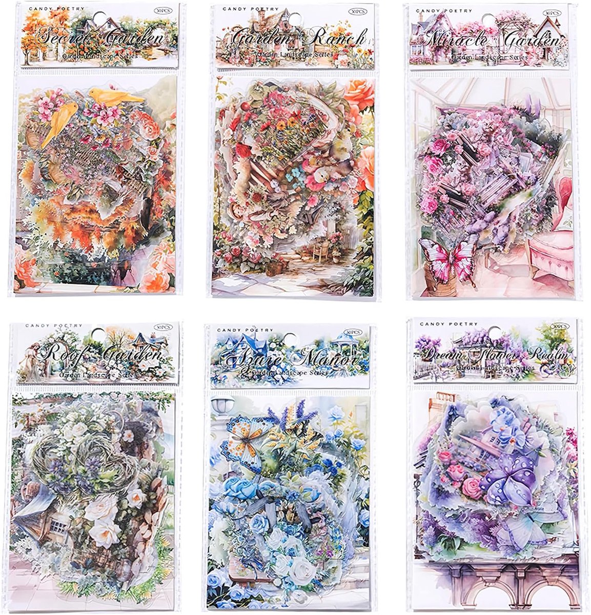 SnelShoppen - 180 Vellen PET Tuin Landschap Scrapbooking Papier, Vintage Bloemen, Aesthetic Sticker Set voor DIY Kunst, Dagboek, Planner Album, Knutse