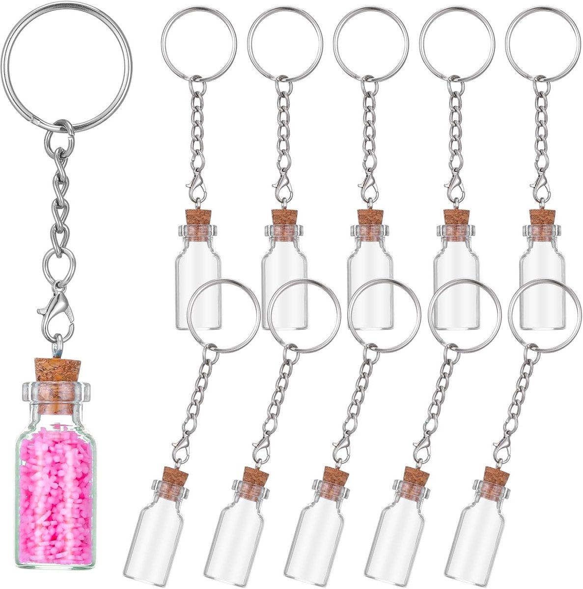 SnelShoppen - Pack van 10 Mini Glazen Flessen Sleutelhangers 3ml Met Kurk - Decoratieve Glas Tubes Voor DIY Craft, Tassen, Trouwen, Feest, Versiering