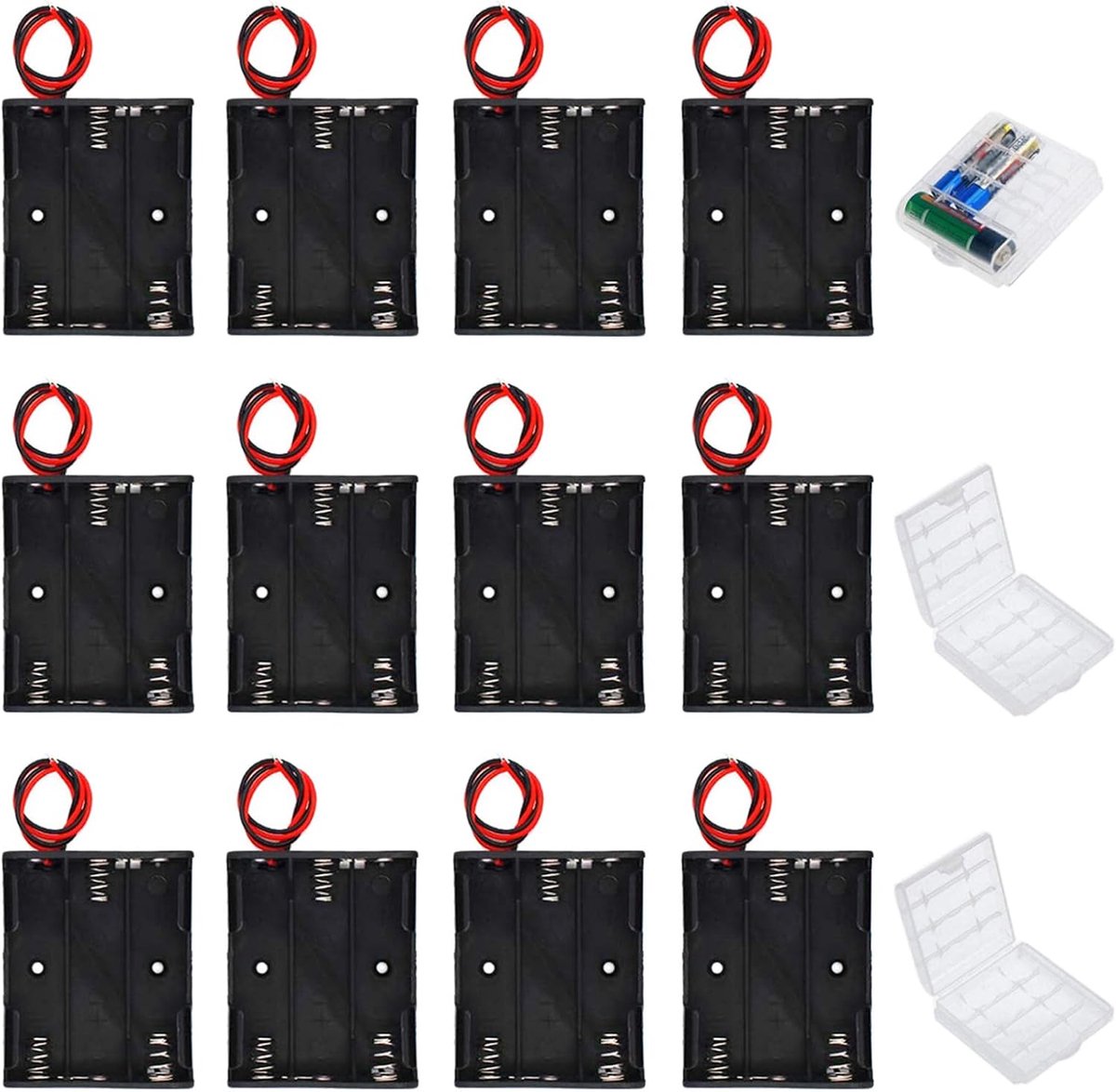 GTIWUNG Pack of 12 AA Battery Holders, Plastic Storage Box Case for 3 x 1.5V AA Battery Holder 4.5V with Connection - ShopVlot