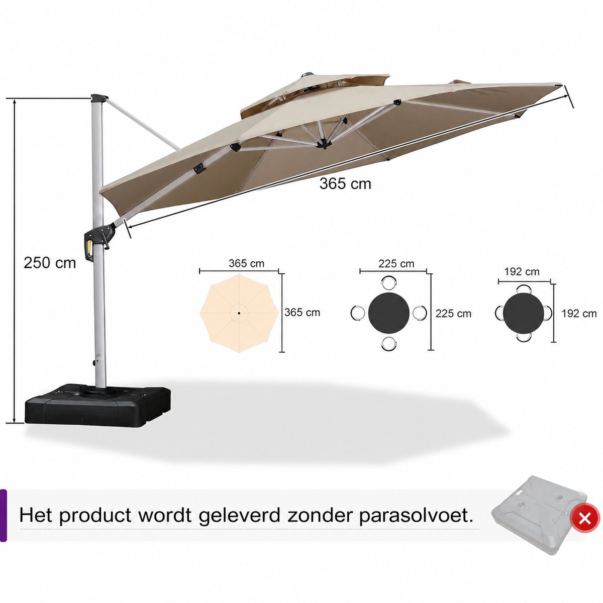 Purple Leaf Parasol rond déporté double toit Ø365 cm - Kaki