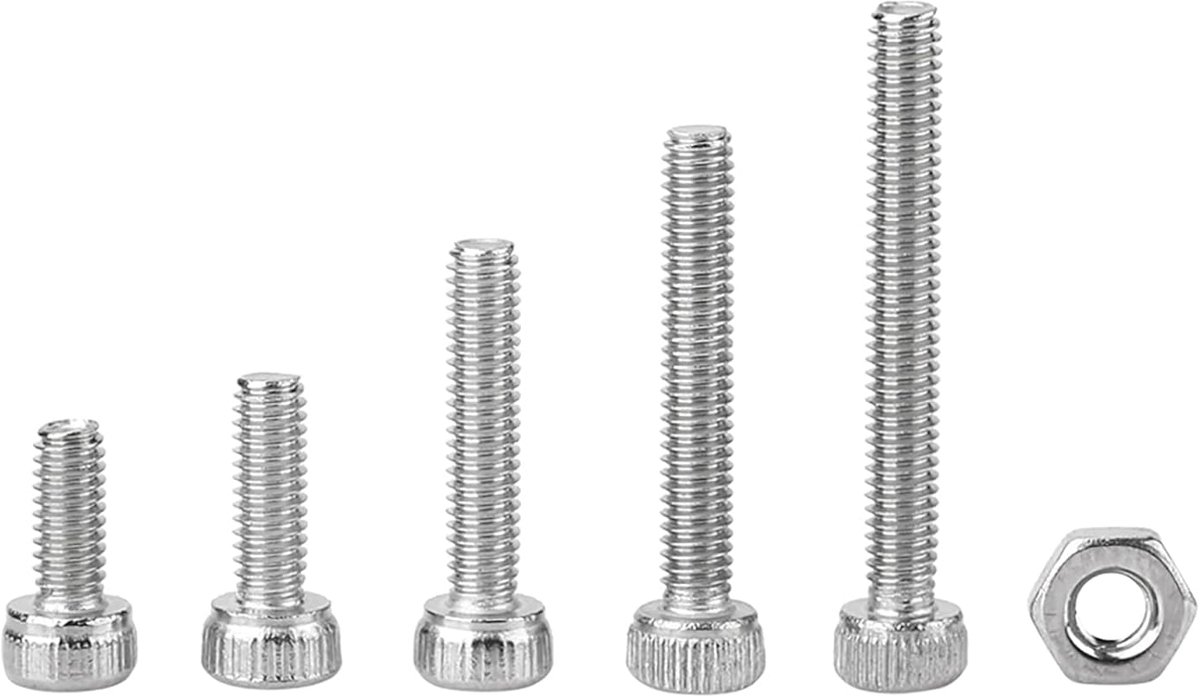 SnelShoppen - 210 Stuks M2.5 Schroeven Set, RVS304 Lange Steekschroeven 6 8 12 16 20 mm met Moeren voor Bouw en Klussen