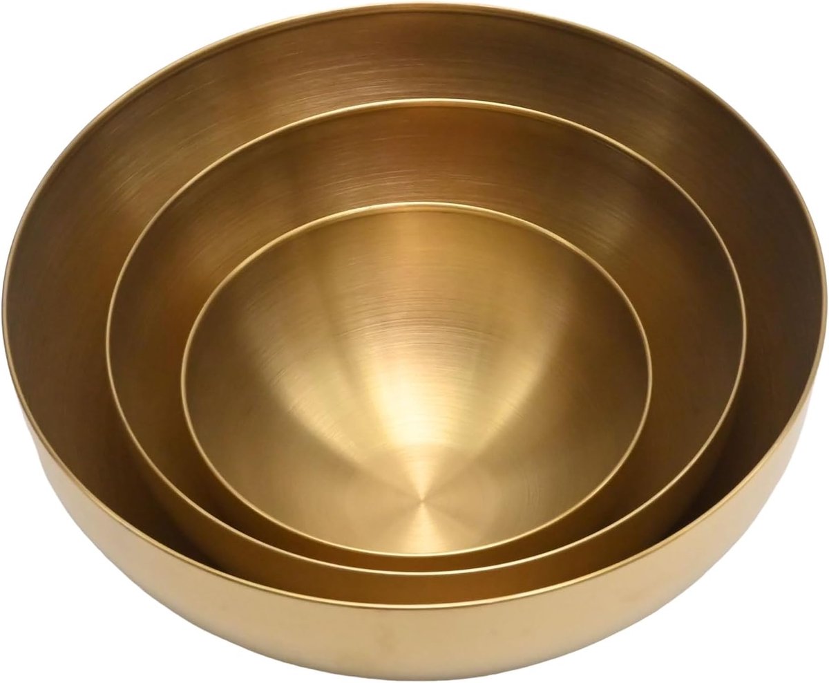 Saladeschalen set 3-delig - roestvrij staal goud - stijlvol design - ideaal voor salades - ShopVlot