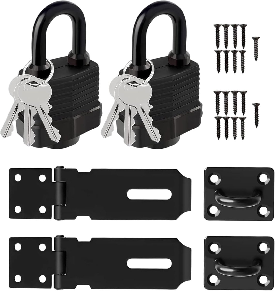 SnelShoppen - 2 Sets Buiten Deursloten, Hangslot met Schroefsluiting, Waterdicht Hangslot voor Slaapkamer, Schuur, Zwarte Deurslot voor Tuin