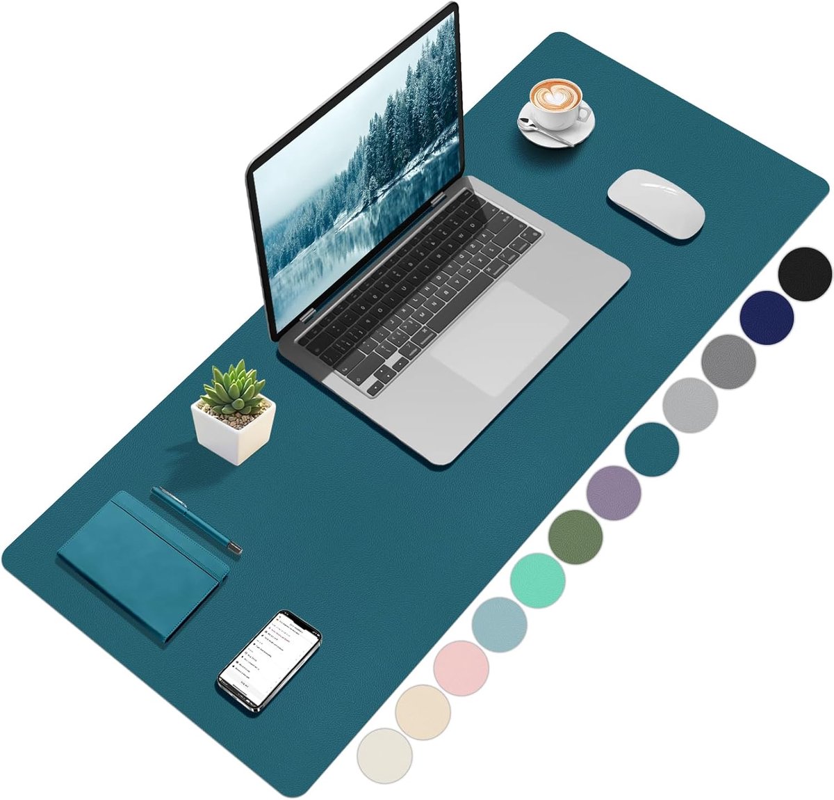 SnelShoppen - Desk pad turquoise 100x40 cm - Bureauonderlegger voor Thuiswerk, Kantoor en Studeren - Waterafstotend, Antislip, Ergonomisch Ontwerp - S