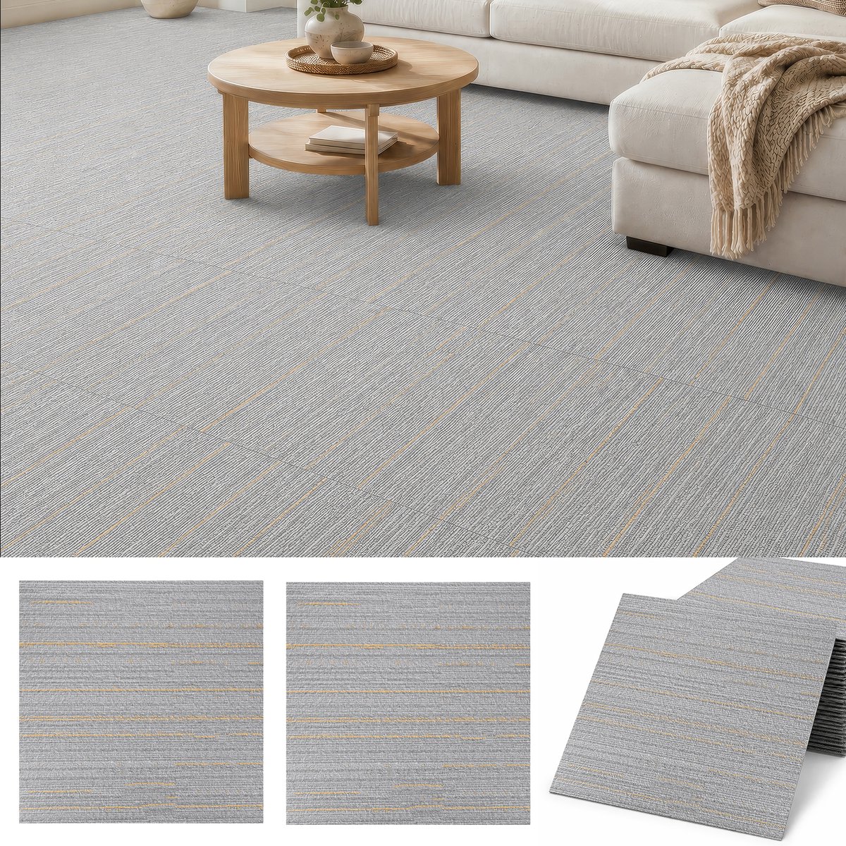 PVC Vloertegels met Tapijtlook - Zelfklevend, 45,7x45,7 cm, 24 Stuks ca. 5 m², 1,8 mm - Grijs/Geel