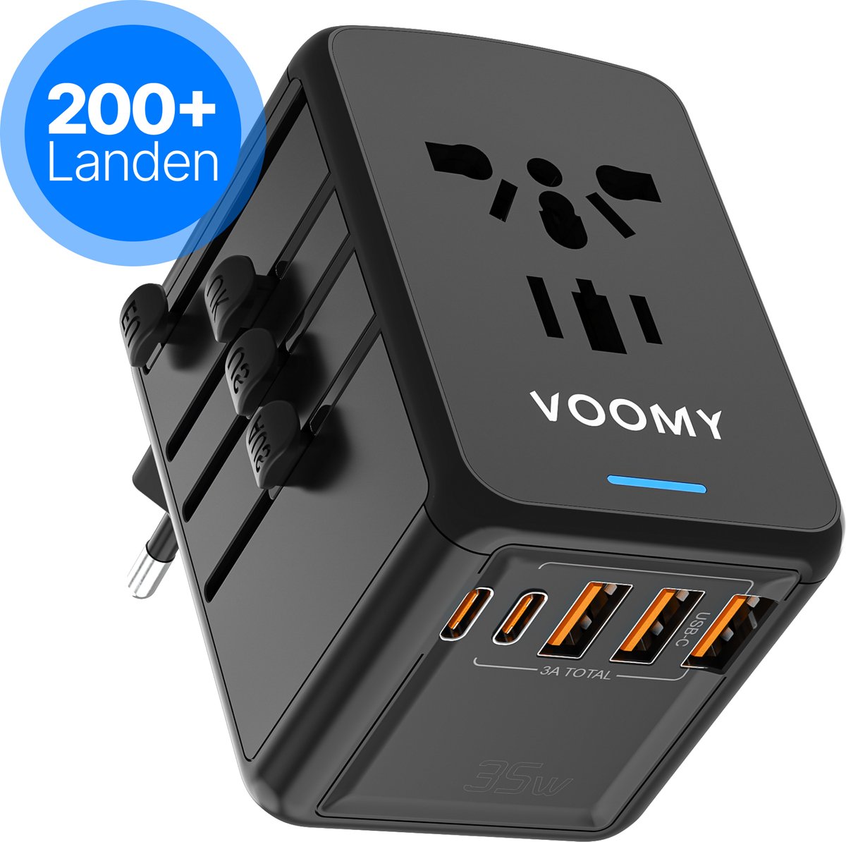 Bol.com Voomy Universele Reisstekker 35W Snellader - Wereldstekker voor 200+ landen - 2 USB C & 3 USB A Poorten - Travel Adapter... aanbieding
