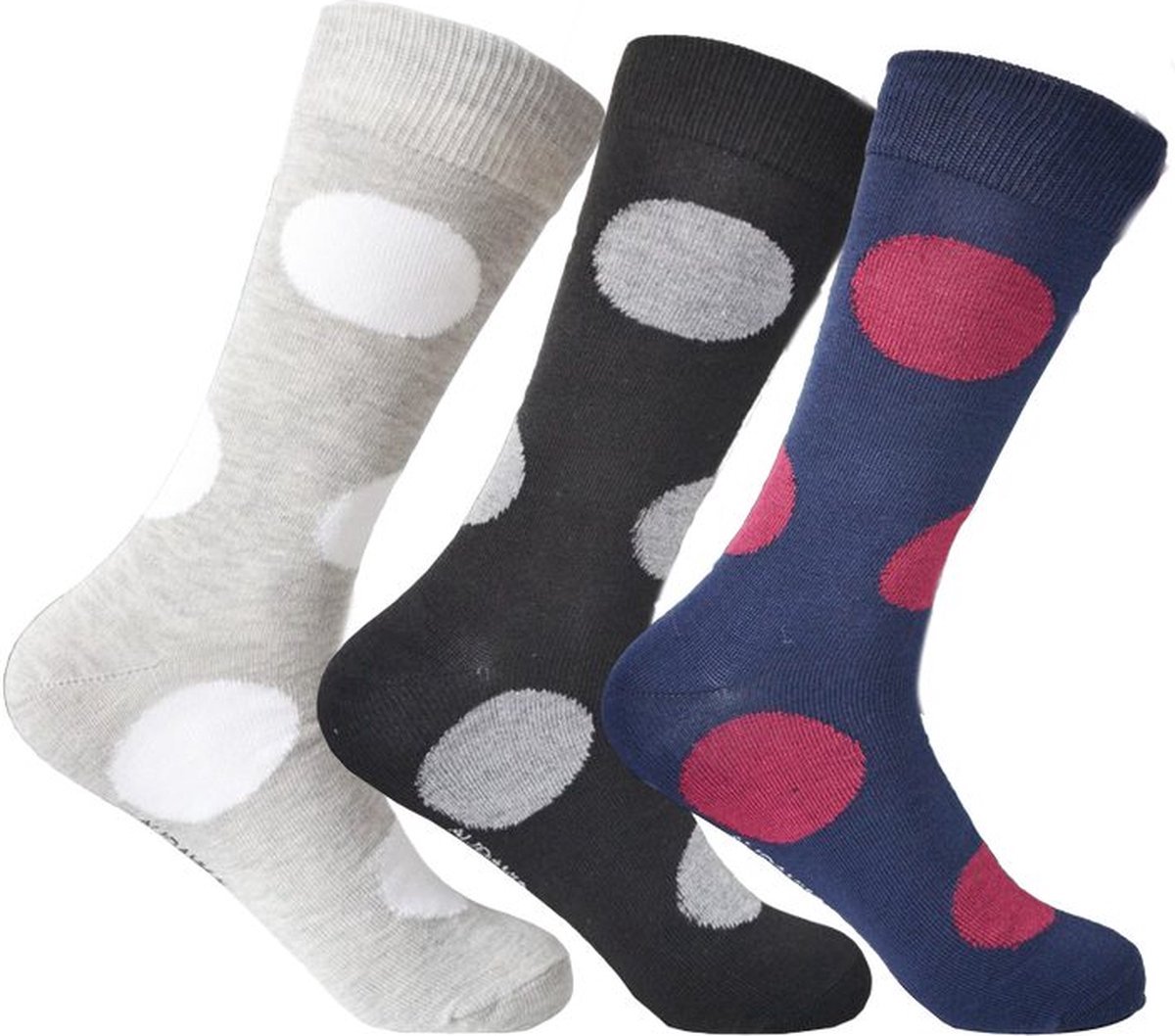 Gianvaglia - Dames sokken - Katoen - Diverse kleuren - Stippen - Maat 35-38 - 3 Paar