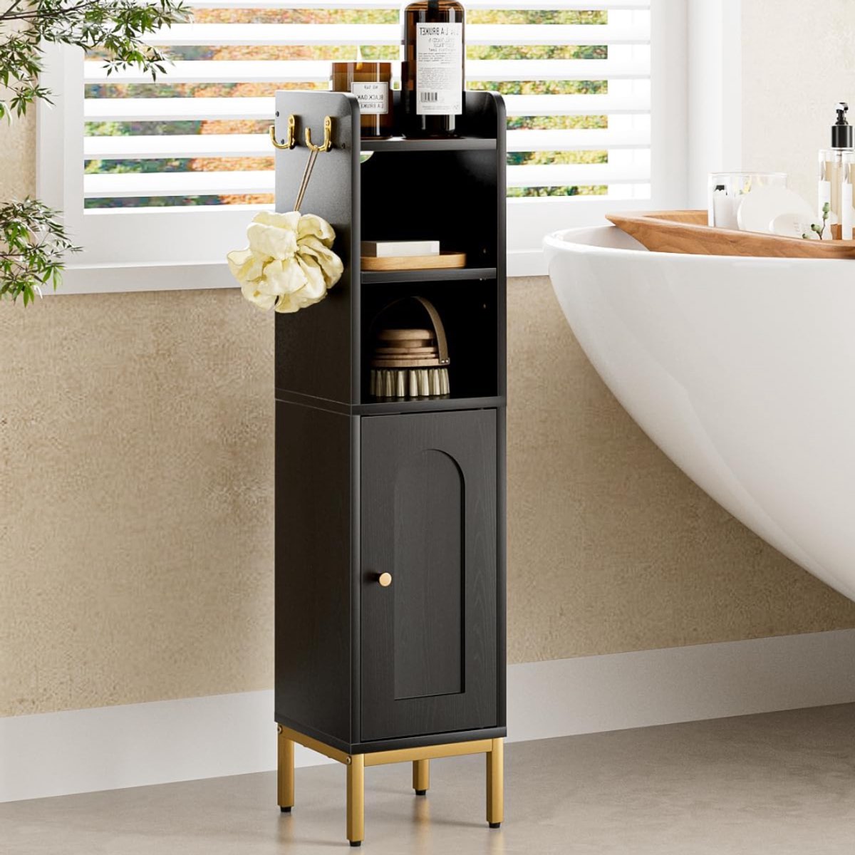 Zavio® Badkamer Opbergkast - Hoekkast Smal - Ruimte Maximaliseren - Zwart