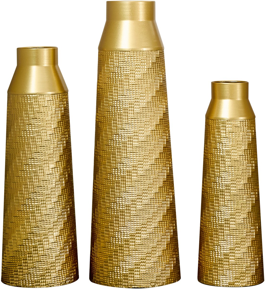REDOM - Vaas - 3-delige set - Conische stapelbare vloervazen - Halfhandgemaakt - Moderne stijl - Woonkamer en hal - Metaal - Goud - 61 51 43,5 cm