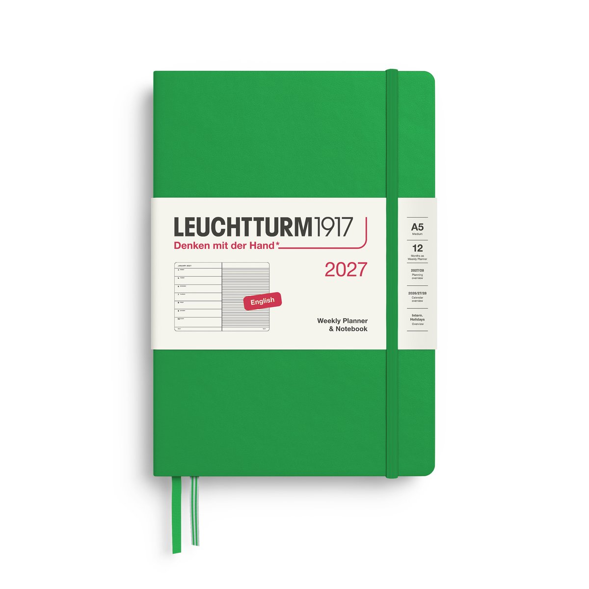 Leuchtturm1917 - 2027 Weekly Planner & Notebook - A5 Medium 15x21cm - spring leaf - hardcover