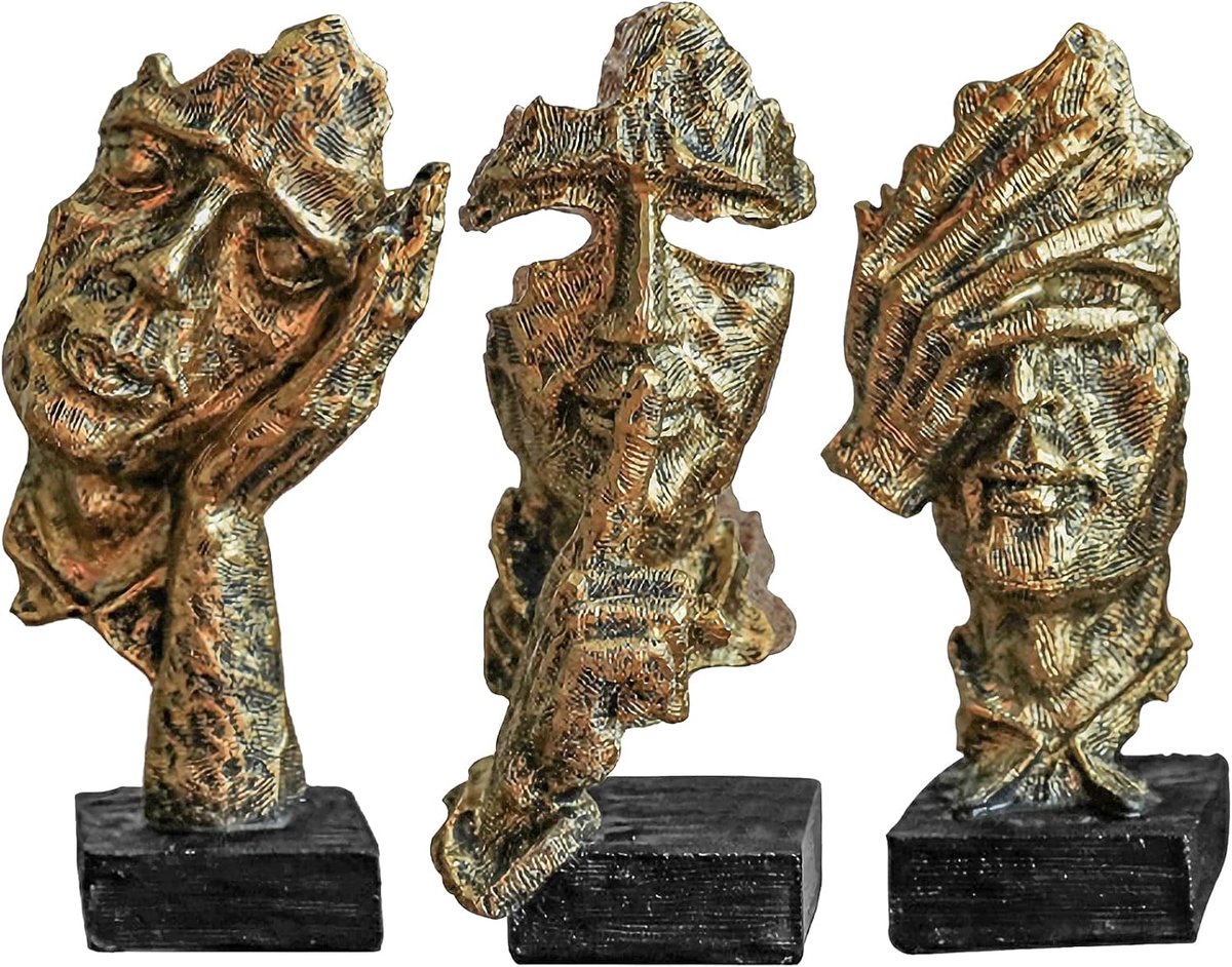 SnelShoppen - 3 Stuks Denkers Beeldje, Stilte Is Goud Abstracte Kunst Figurine, Moderne Huishoudelijke Hars Decoratieve Objecten voor Thuis Kantoor Bo