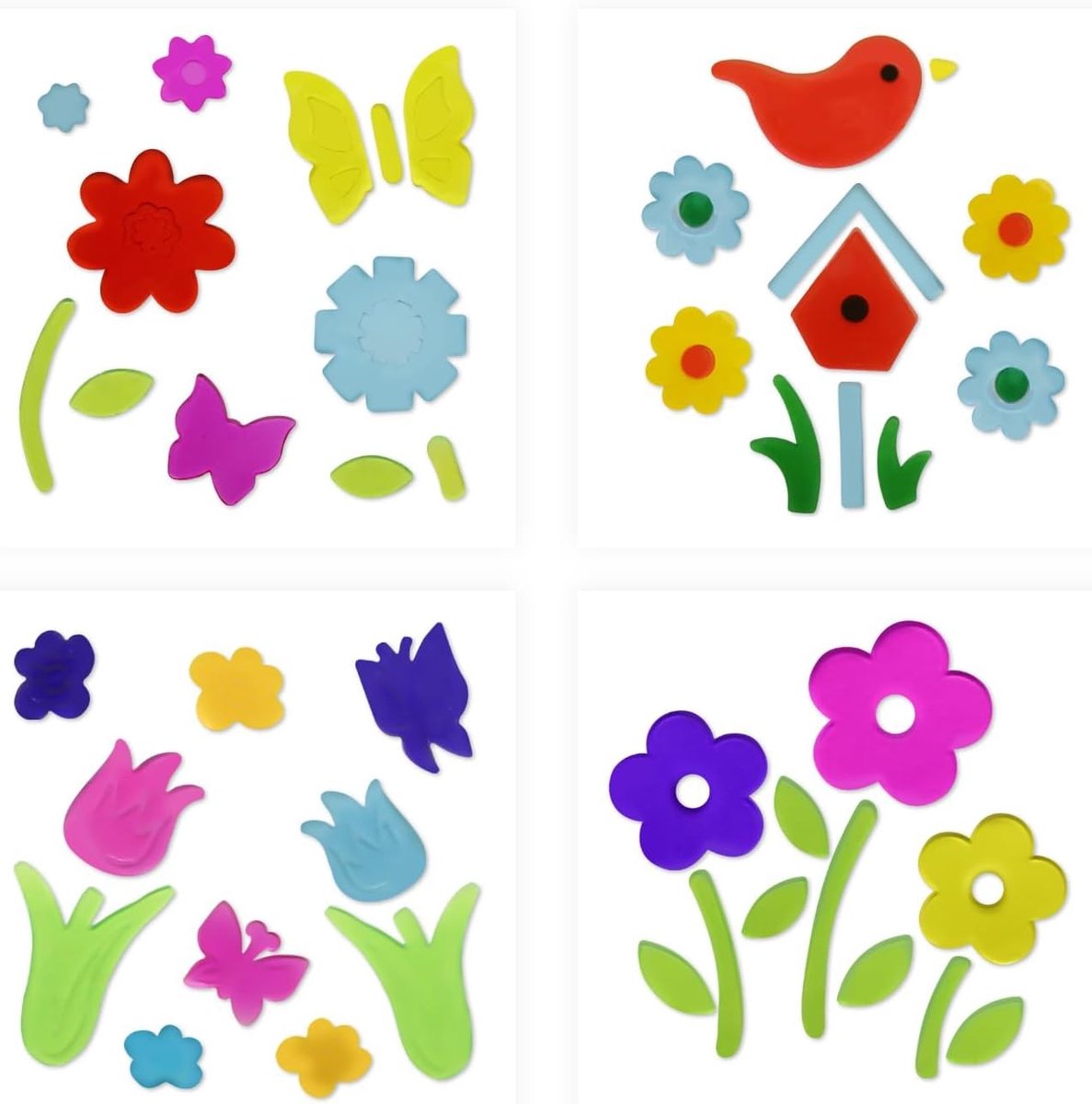 SnelShoppen - 4 stuks lent/zomer raamstickers, kleurrijke seizoensdecoraties, bloemen jelly stickers, vensterstickers voor kinderen, glasdecoraties vo
