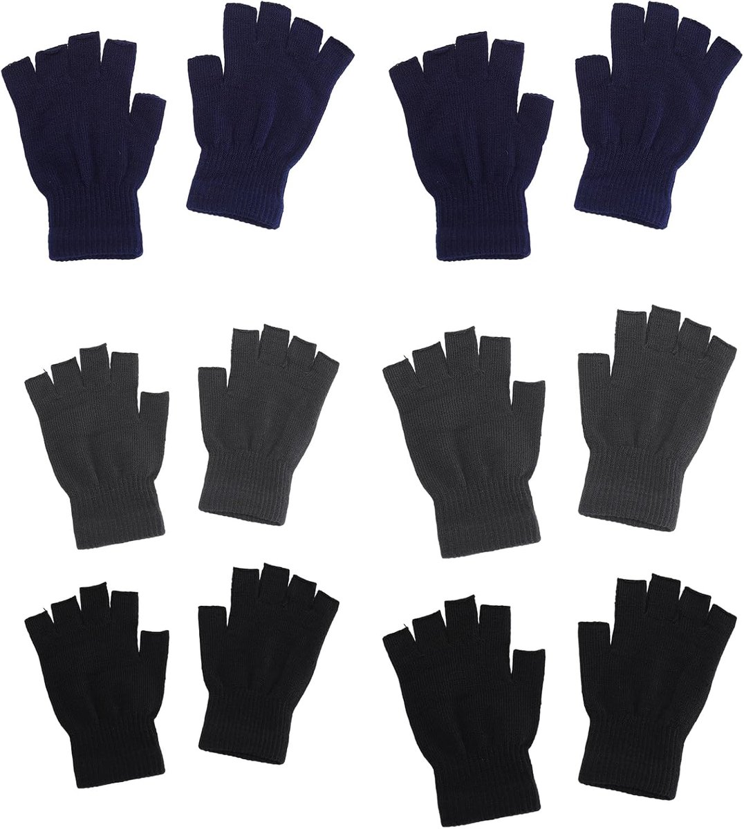 SnelShoppen - 6 paar vingerloze handschoenen voor mannen en vrouwen, thermische gebreide winterhandschoenen, warme halfvinger handschoenen, unisex, gr