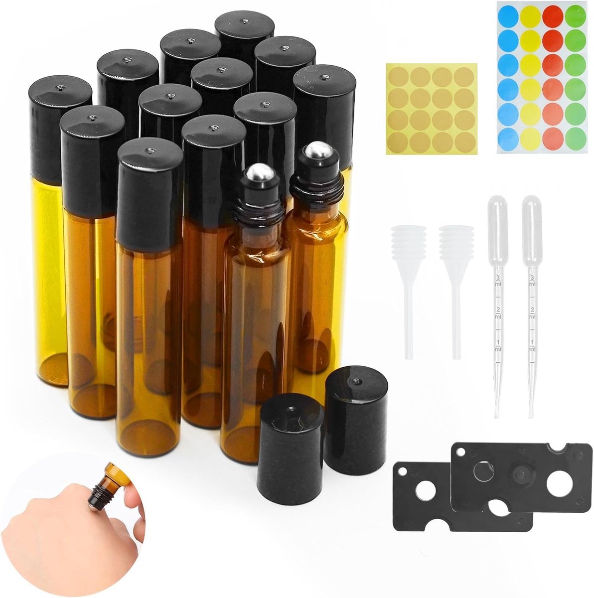 Roll-on glazen flessen 10ml - 14 stuks met roestvrijstalen roller - ideaal voor etherische oliën en parfums - SnelShoppen