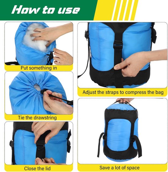 Set van 5 Compressiezakken voor Slaapzakken - Lichtgewicht en Waterdicht voor Backpacken, Kamperen en Hiken - Capaciteiten van 5, 10, 15, 20 en 35 Liter — afbeelding 3