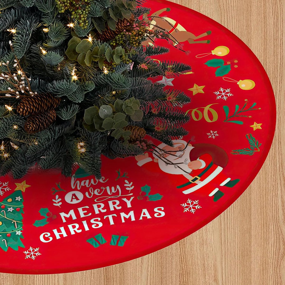 Kerstsok 90 cm - Ronde rode kerstboomrok - Met sneeuwman en rendier - Perfect voor kerstdecoratie - ShopVlot
