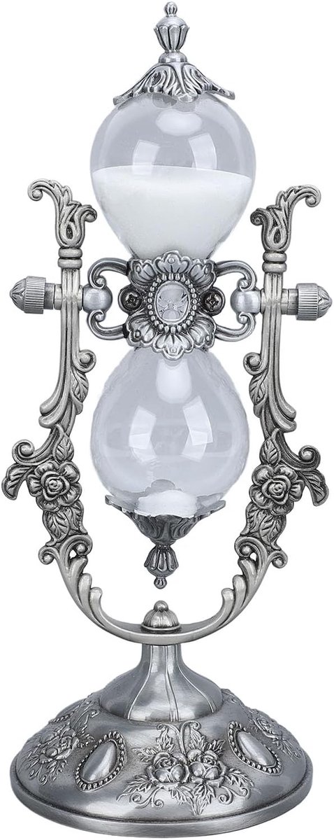 SnelShoppen - Vintage Zandloper met Stand, 15 Minuten Tijdmeter, Goud Geëmbosseerde Zandloper voor Decoratie, Antiek Design, Perfect voor Thuis en Kan
