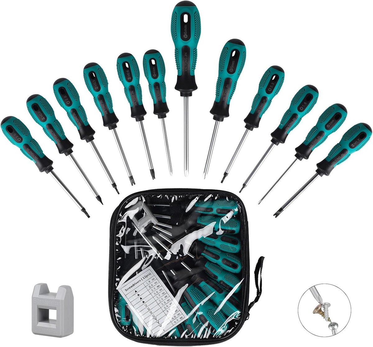 SnelShoppen - Schroevendraaier 12-Delige Hand Schroevendraaierset met Magnetiseur en Gereedschapset voor Computer, Auto, Meubel, Reparatie, U, Y, 9 Ma