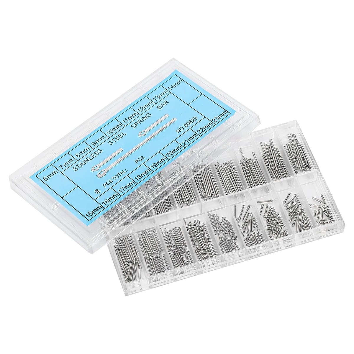 SnelShoppen - Watch Split Pen Reparatieset, RVS Link Split Pen, 18 Verschillende Maten 6-23 mm, met Transparante Opbergdoos voor Horloge Reparatie