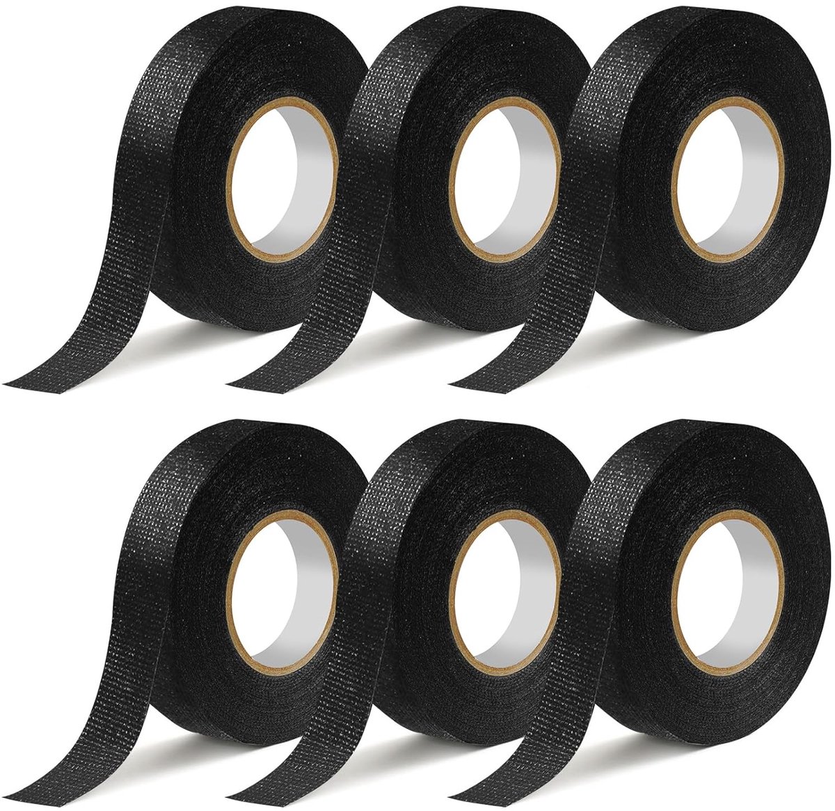 6 Rolls Wiring Harness Tape, 19mm * 15m Noise Wiring Harness Tape, Heat Resistant Black Cloth Tape, Anti Squeak Self - ShopVlot