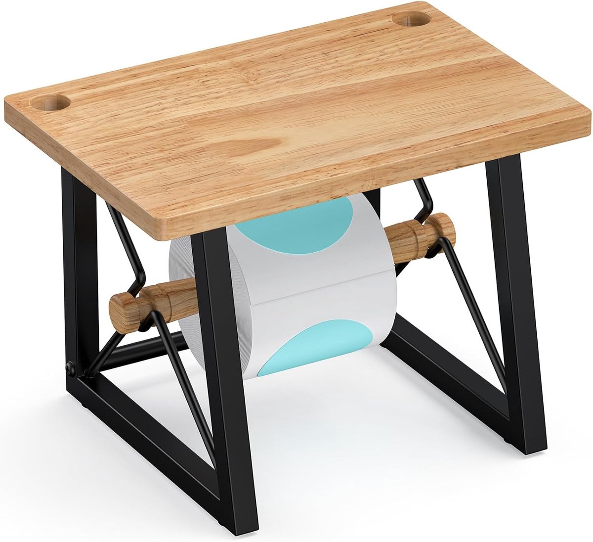SnelShoppen - Roll & Folding Labelhouder voor Desktop Thermische Labelprinter, Houten Labelhouder met Opbergruimte voor Labels en Printer, Thermische